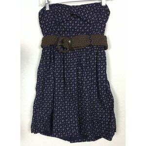 Deb Womens Dress Size 5 Blue with Purple Tiny Flowers Strapless Attached Belt